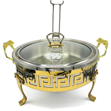 Large 32cm Buffet Serving Dishes with Lid, Stand & Burner-Stainless Steel